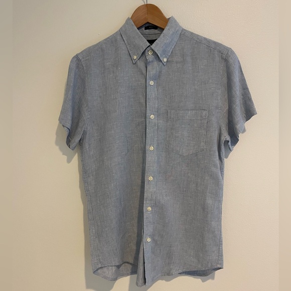 J. Crew Light Blue Linen-Blend Short-Sleeve Shirt Size Men’s Slim Small (EUC) - Picture 2 of 8